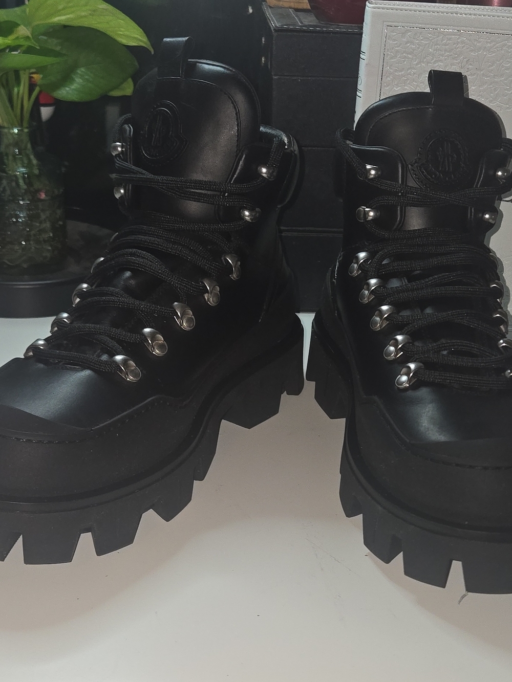 Moncler Peak Trech Leather Ankle Boots Sz11